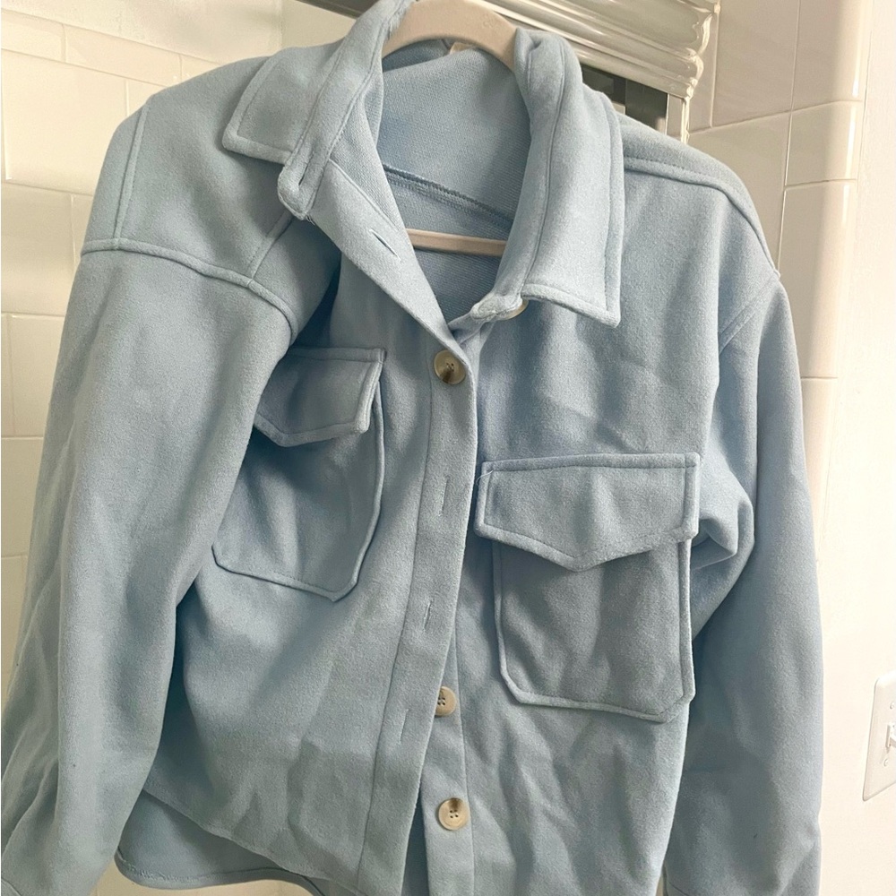 Lala Factory sky blue felt feeling shacket size small